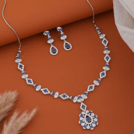 925 Silver Premium Diamond Nacklace & Earrings